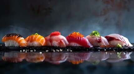 Sushi made of various kinds of raw fish, Japanese style, 