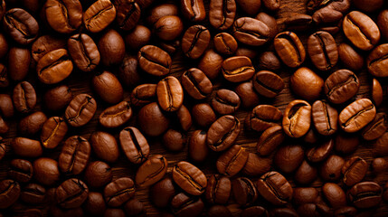 A heap of coffee beans against a brown backdrop