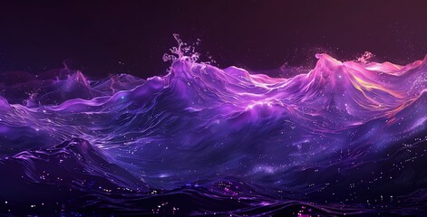 Purple Waves of Light A Glowing Ocean Under the Full Moon Generative AI