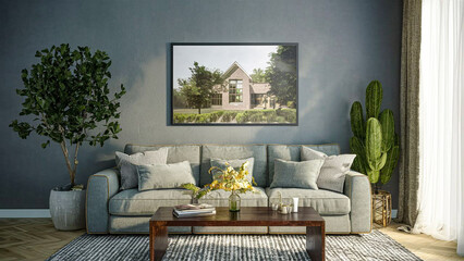 Frame mockup with Living room wall