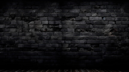 Dark brick wall and wooden floor