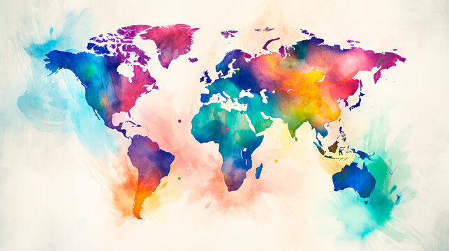 Watercolor map in bright colors