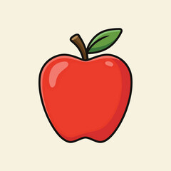  Red apple fruit green leaf vector