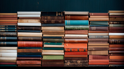 Stack of books on a shelf - obrazy, fototapety, plakaty