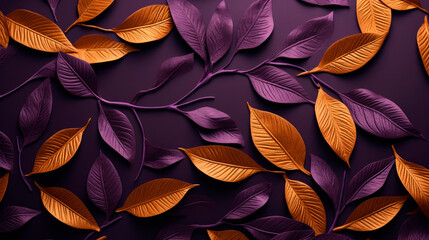 Orange and purple foliage against dark backdrop - obrazy, fototapety, plakaty