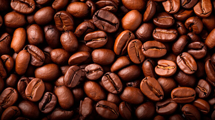 Coffee beans pile on black background