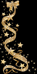 A gold ribbon with stars on it. The ribbon is long and has a star on each end