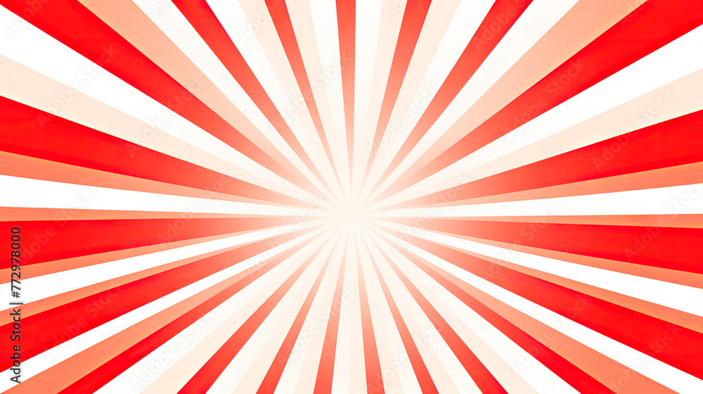 Poster red and white rays emanating in a striped pattern