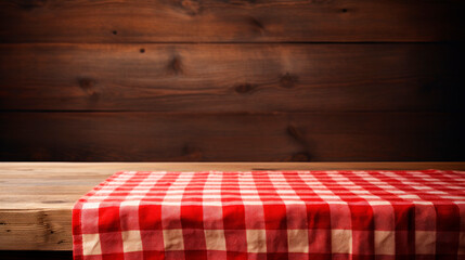 Table with Red and White Checkered Cloth - obrazy, fototapety, plakaty