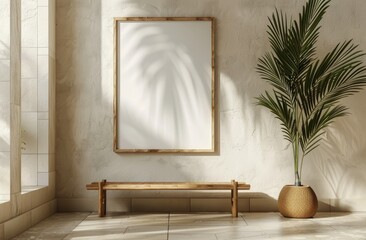Fototapeta na wymiar Modern Interior with Blank Wooden Picture Frame