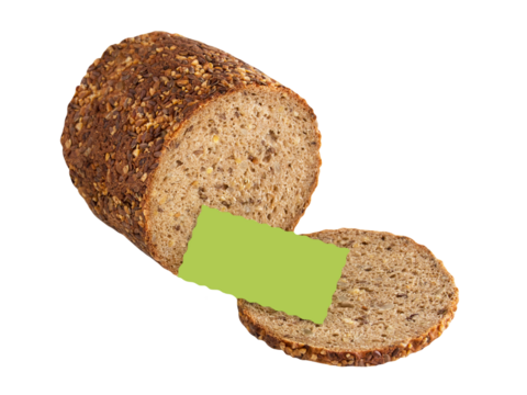 Wholegrain bread high in protein with green label isolated on transparent background PNG cut out   Eiweissbrot Vollkorn
