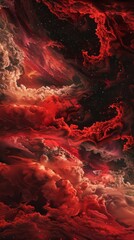 Abstract red and black cloudscape with stars