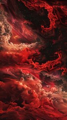 Fototapeta premium Abstract red and black cloudscape with stars