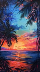 Vibrant tropical beach sunset