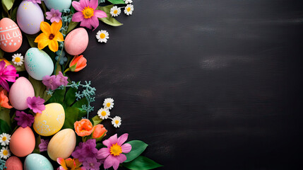 Colorful Easter eggs on blackboard