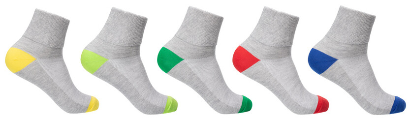 Athletic ankle socks with color accents collection isolated on white