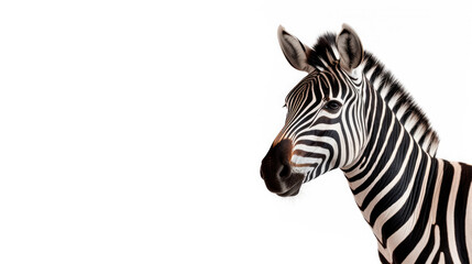 Fototapeta na wymiar Zebra in front of white background with black and white stripe