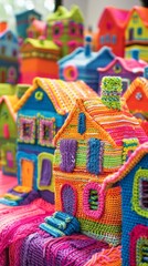 Fototapeta premium Colorful crocheted houses with vibrant details