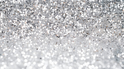 Silver glitter close up on white background