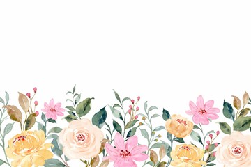 Yellow Pink Floral Watercolor Garden