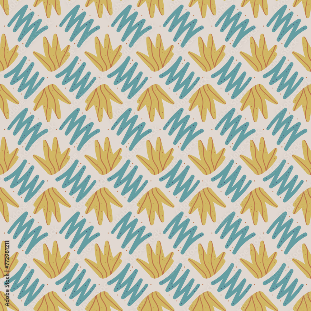 Poster abstract lines and flowers seamless pattern. waves and floral elements endless background. simple ge