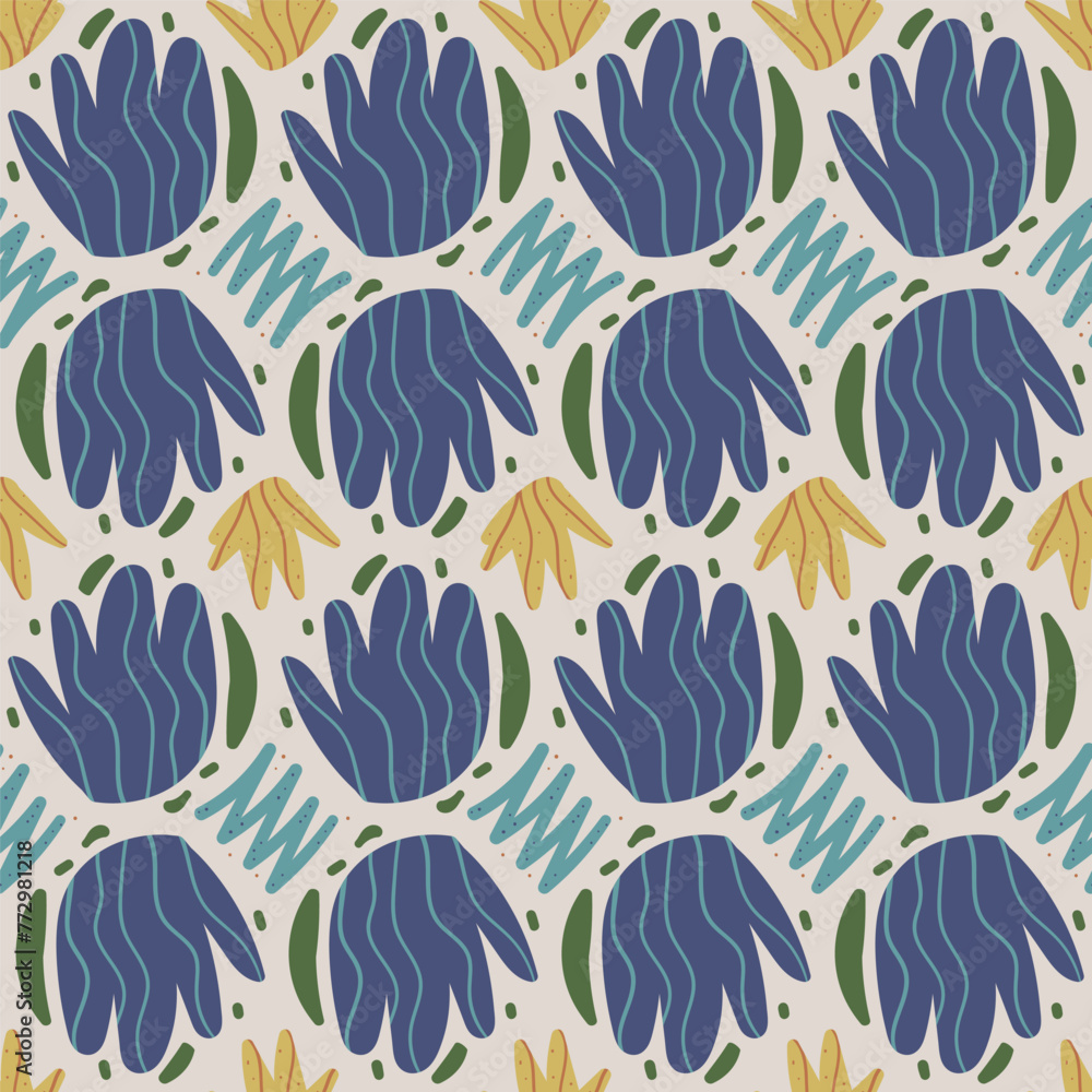 Poster floral stylized retro abstract seamless pattern. flowers elements endless background. simple botanic