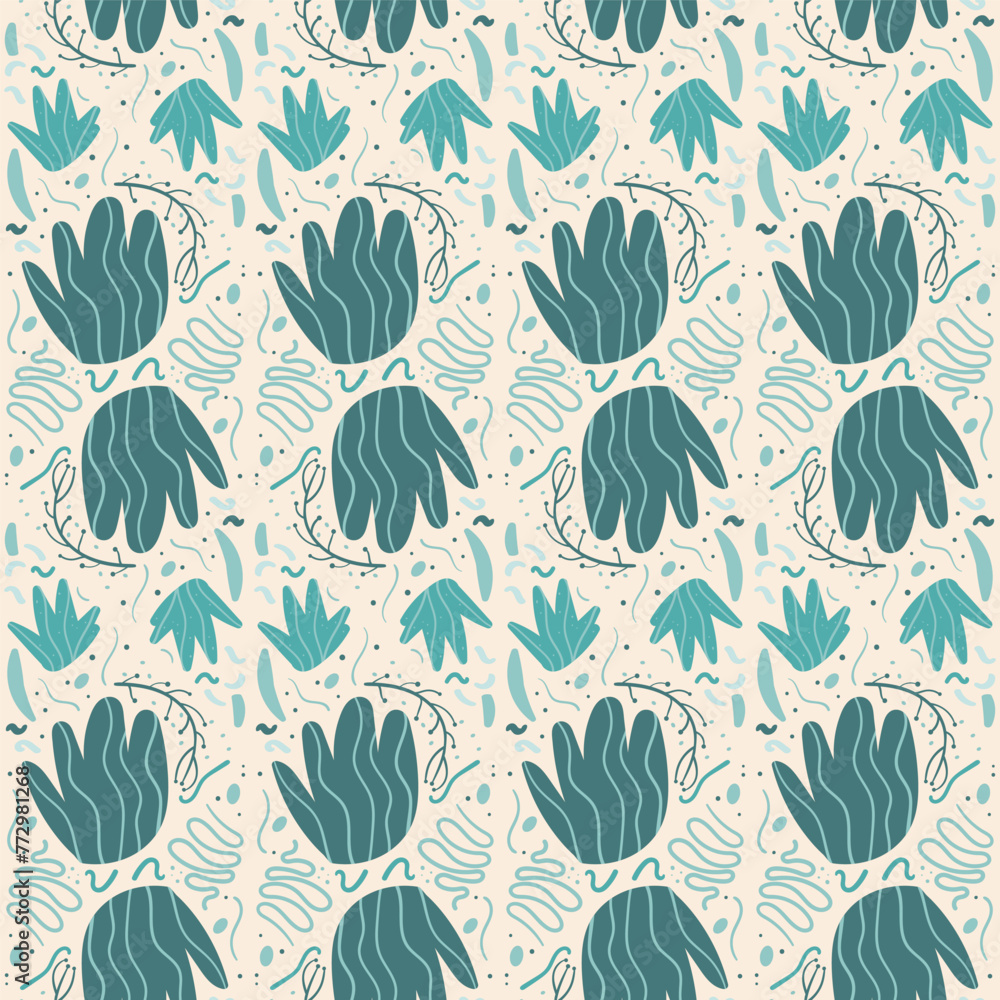 Poster florwers geometric stylized retro abstract seamless pattern. floral elements tiled endless backgroun