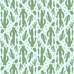 Cactus seamless pattern. Mexican exotic plant endless background. Nopal loop cover. Vector hand drawn illustration.