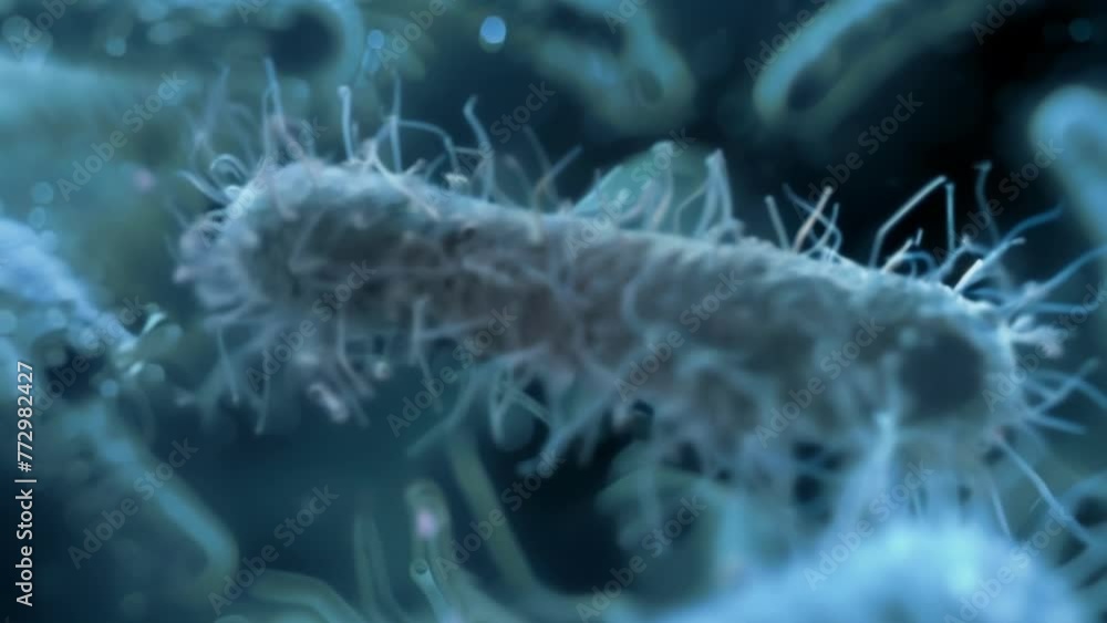 Poster a closeup of a single celled bacteria showcasing the complex and intricate structures within its tin
