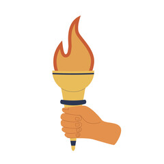 Torches with burning flame in hand. Symbol of sport, games, victory and champion competition