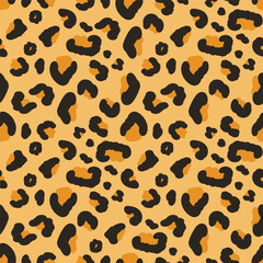 Leopard seamless pattern. Animal skin fur print endless background. Exotic wild repeat cover. Vector hand drawn illustration.