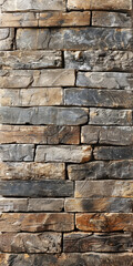 A brick wall with a brown and gray color. The wall is made of bricks and has a rough texture