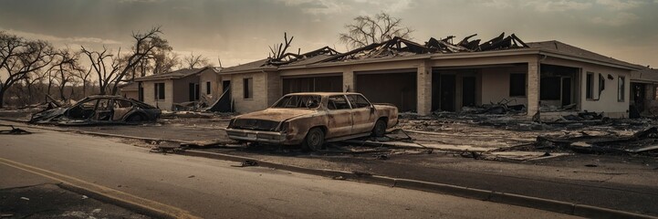 Destroyed homes and property after a firestorm passes