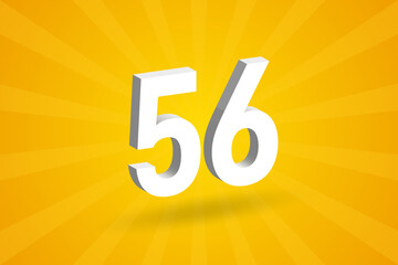 3D 56 number font alphabet. White 3D Number 56 with yellow background - obrazy, fototapety, plakaty