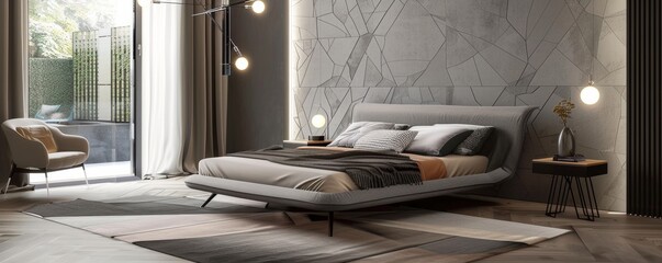 Modern bedroom interior with stylish furniture
