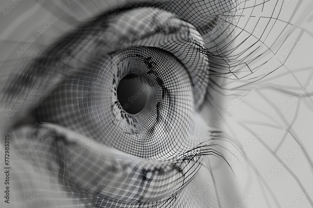 Aufkleber closeup of human eye with future augmented reality contact lenses showing a futuristic user interfac