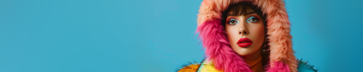 fashion woman in colorful fur jacket
 - obrazy, fototapety, plakaty