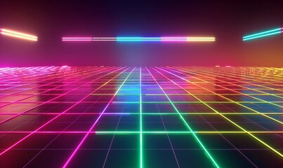 Neon Dreamscape A Vibrant Trip Through the Rainbow-Colored Grid Generative AI