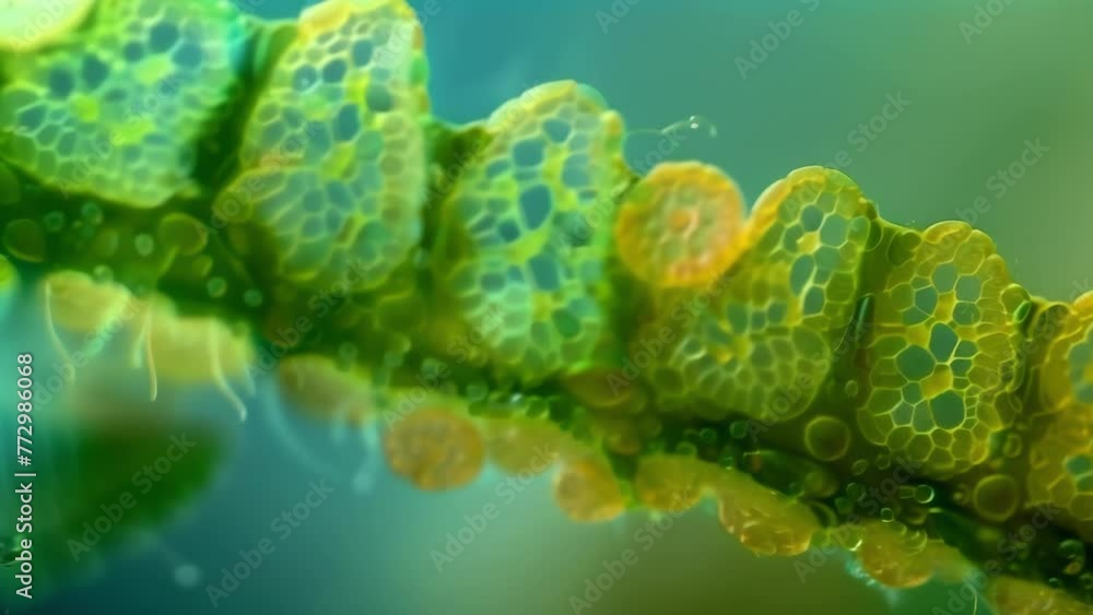 Poster a microscopic view of a fern spore showing intricate details of its structure and potential for wide
