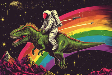a astronaut riding a dinosaur