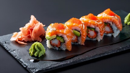 California roll sushi with salmon and caviar