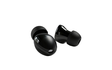 Detail Shot: Wireless Onyx Bluetooth Earbuds isolated on transparent Background