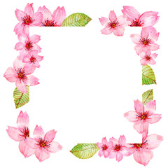 Watercolor frame border wreath bouquet sakura blossom