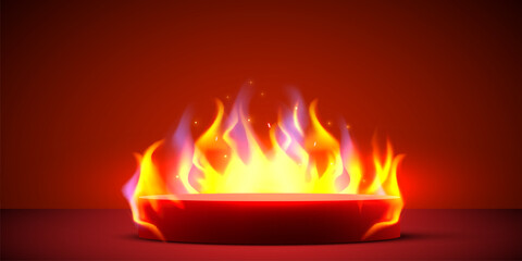 Podium on fire. Flaming Product stand. © hobbitfoot