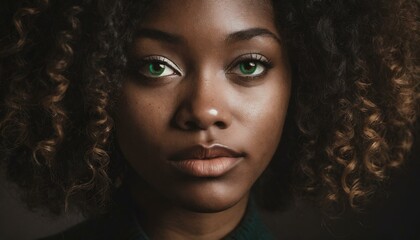 black woman girl detailed close-up portrait photo on black background