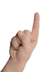 Teen boy index finger gesture up. PNG. Isolated. Close-up