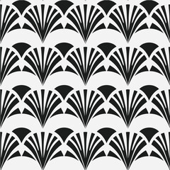 Art Deco Vintage Palm Leaves Botanical Black and White Seamless Pattern