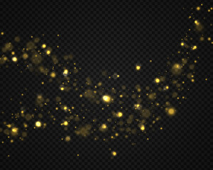 Dust of sparks and stars shine with a special light. Dynamic waves with small parts on transparent background. Blue dust. Blue line with light effect. Bokeh effect. Vector illustration