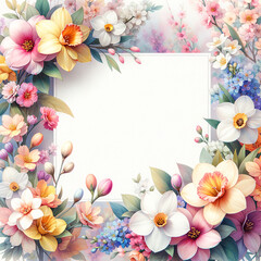 Whimsical Spring Blooms: Watercolor Art Frame for Wedding Cards