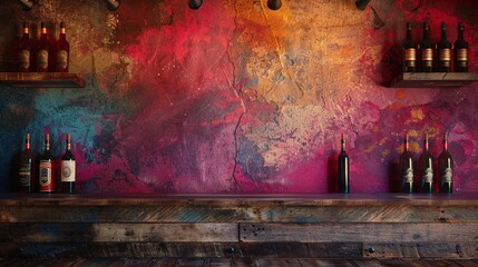 Vintage Distressed Leather Podium on Pop Art Studio Backdrop, Perfect for Boutique Wine Cellars - obrazy, fototapety, plakaty